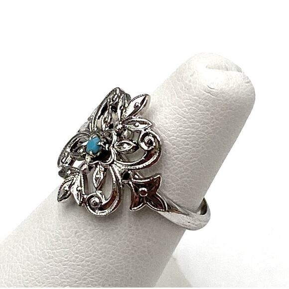 Emmons Ring SilverTone Blue Cabochon Vintage Estate 5 - Picture 2 of 10